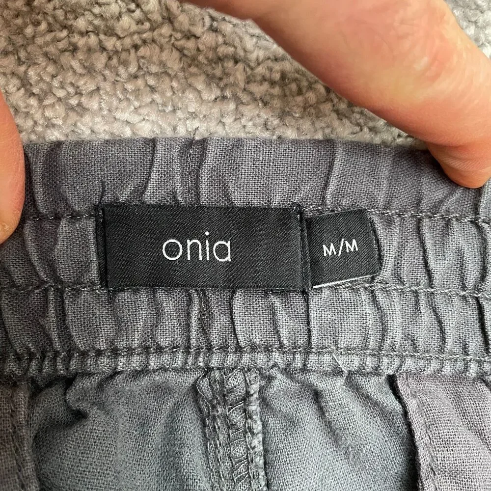 Onia Linen Blend Pants Womens Medium Dark Gray Drawstring Casual Outdoor 34x30.5